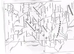 Map of Betsileo kingdoms; Fisakana is in the north (left) on the map.