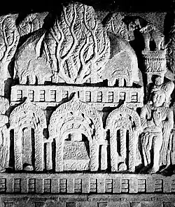 Early circular Mahabodhi Temple, Bharhut, circa 100 BCE.