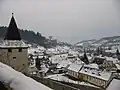 The fortified church in winter
