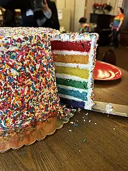 Donated rainbow wedding cake at the Big Gay Wedding event