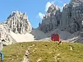 Bivouac box in Val Montanaia, Dolomites (Sept. 2005)