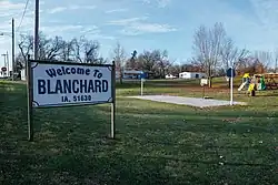 Welcome Sign and City Park in Blanchard