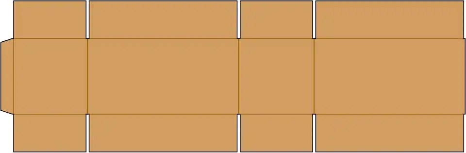 RSC blank showing score lines, slots, and manufacturer's joint at the leftmost edge