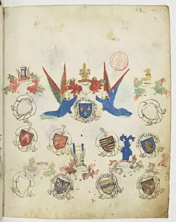 “Register of arms”/armorial of Auvergne, manuscript by Guillaume Revel