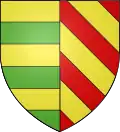 1486–1546: party 1st gold and sinople fess of six pieces (Crussol), 2nd gules with three gold bands (Uzès)
