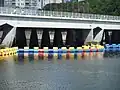 Marine Police set up a block in Shing Mun River Channel under the Banyan Bridge during the 2008 Summer Olympics.