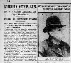 "Bohemian Voters Safe", the Baltimore Sun reports on the Telegraf's endorsement of the Digges Amendment, October 11, 1909.