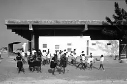 Students playing in front of the Bolgatanga Library