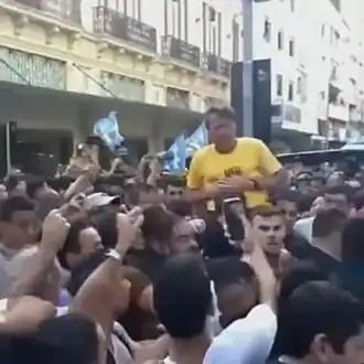 Federal deputy and Brazilian presidential candidate Jair Bolsonaro after being stabbed by Adélio Bispo de Oliveira during a campaign event on 6 September 2018