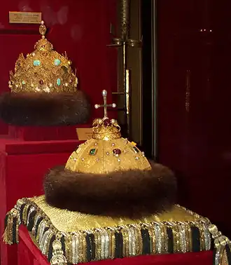 Two oldest Russian crowns: Monomakh's Cap (foreground) and the Kazan Crown
