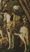 A man on horseback, possibly Cem, by The Borgia Apartments, by Pinturicchio[11][12]