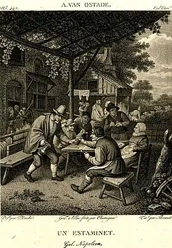 Un estaminet - engraving by Edme Bovinet after Adriaen van Ostade.