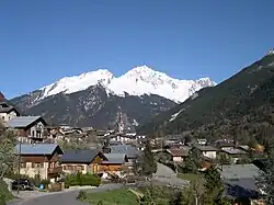 The church and surrounding buildings in Bozel