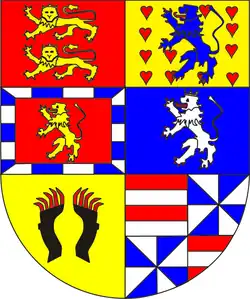 coats of arms of the duchy of Brunswick-Wolfenbüttel (1582–1596); Brunswick-Lüneburg (1582–1624); Brunswick-Harburg (1582–1624);