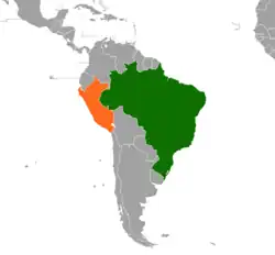 Map indicating locations of Brazil and Peru