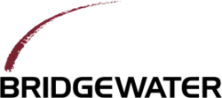 Image of Bridgewater Associates logo. Letters for Bridgewater are capitalized in a black sans serif font. Over the name there is a red curve emerging from the letter B and ending half way across the name (in the sky like a firework that explodes to the right).