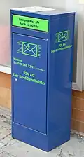 A postbox of one of the many private mail companies in Germany, this one PIN in Berlin[43]