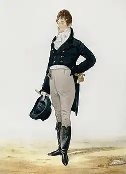 Beau Brummell (1776–1840) introduced the ancestor of the modern blue suit