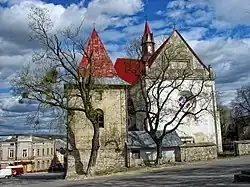 The facade of the Roman Catholic church and bell tower