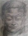 "Buddha Study", By LVG, 1928, 17" x 22", Charcoal Pencil, Goriansky Family Collection