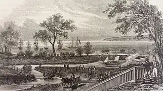Sketch of a harbor in the early 1800s