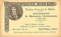 Photograph of the invitation card distributed in 1922 for the tricentennial celebration of Molière's birth.