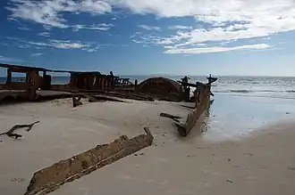 One of the scuttled ships on the beach at Bulwer, 2011
