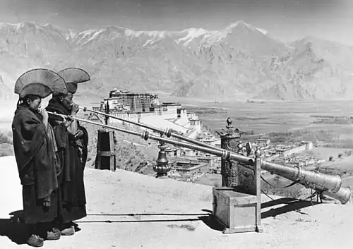 1938 Lhasa with the Potala as seen from the roof of Men-Tsee-Khang (Tibetan Medical College) founded by the 13th Dalai Lama