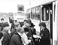 West Berlin passengers board buses to travel in East Germany at the Drewitz checkpoint in March 1972 after the temporary easing of travel restrictions into East Germany.