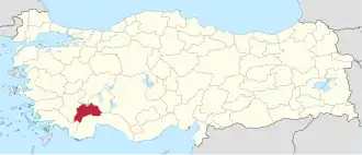 Location of the province within Turkey