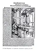 Sant Kümmernis, ″die Bildnus zu Luca", and the fiddler, woodcut by Hans Burgkmair, 1507