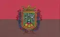 Flag, with COA, of Burgos (Spain)