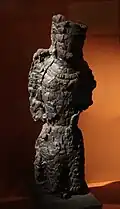 Burnt wooden statue of a Prince, Kala-i Kakhkakha I palace, 7-8th century, National Museum of Antiquities of Tajikistan