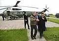 President Bush escorting Hosni Mubarak from an HMX-1 helicopter after his arrival at the ranch in 2004