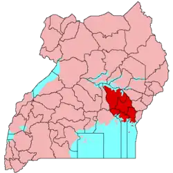 Location of&nbsp;Busoga&nbsp;(red) in Uganda&nbsp;(pink)