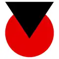A black triangle overlaps the upper part of a red circle.