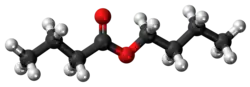 Ball-and-stick model of the butyl butyrate molecule