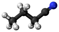 Ball-and-stick model of the butyronitrile molecule