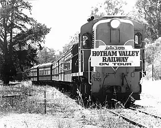 The last passenger train to Busselton passes through Wonnerup, January 1987.