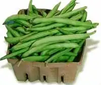 Whole raw green beans packed in a punnet for sale