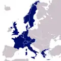 1969 (12 members): Spain leaves (1954–1990 borders)