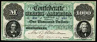 First series $1,000 banknote. Uniface. Inscribed "Twelve months after date".