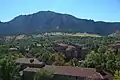 View of University of Colorado Boulder with The Flatirons as the backdrop