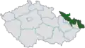 Map indicating the extent of Czech Silesia within the Czech Republic