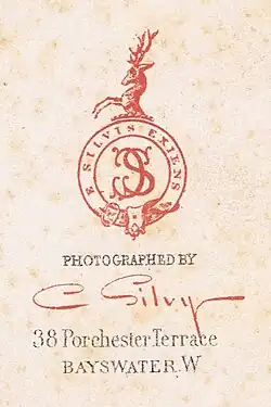 Detail of a reverse of a carte de visite showing Silvy's logo, 30 April 1861