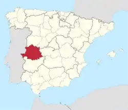 Map of Spain with the province of Cáceres highlighted