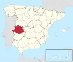 Map of Spain with Province of Cáceres highlighted