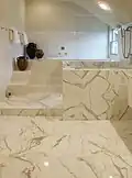 Backsplash tiles above a bathtub