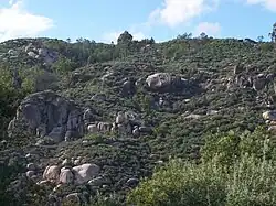 The terrain around Caldas-da-Cavaca, showing the rugged rock-outcroppings near the train terminal