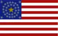 Digital reconstruction of and American flag with a unique star pattern. The gold star in the center stands for California, 1861 (based on description)[73]